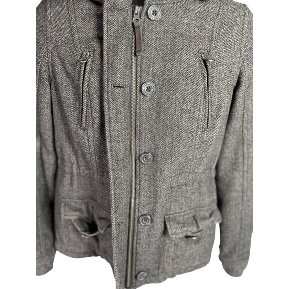 Women’s Aeropostale Wool Blend Coat Medium Gray Herringbone Hooded Jacket - Picture 8 of 13